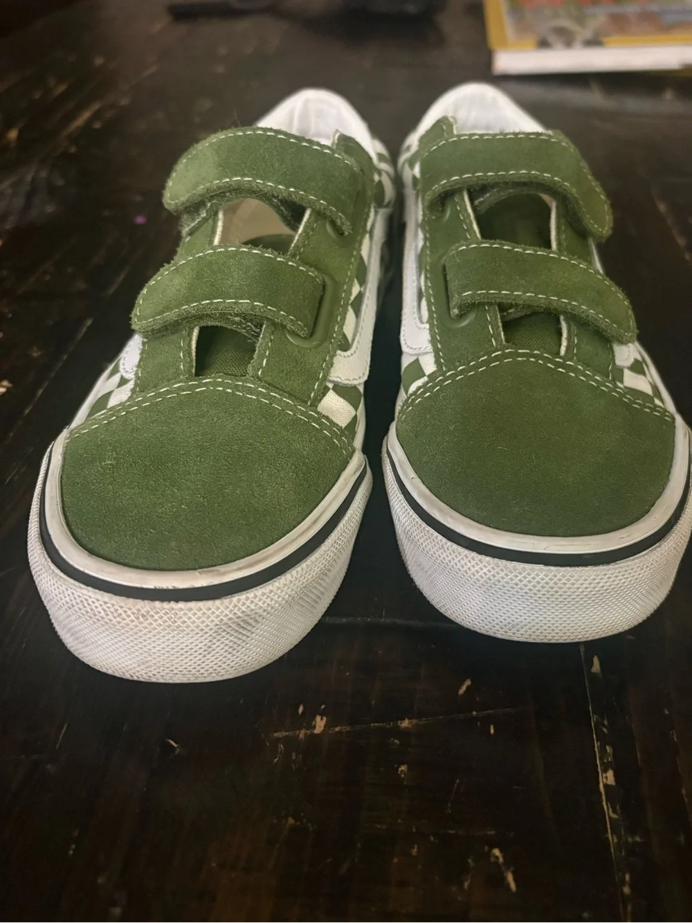 Vans Kids Green and White Checkerboard Velcro Sneakers
